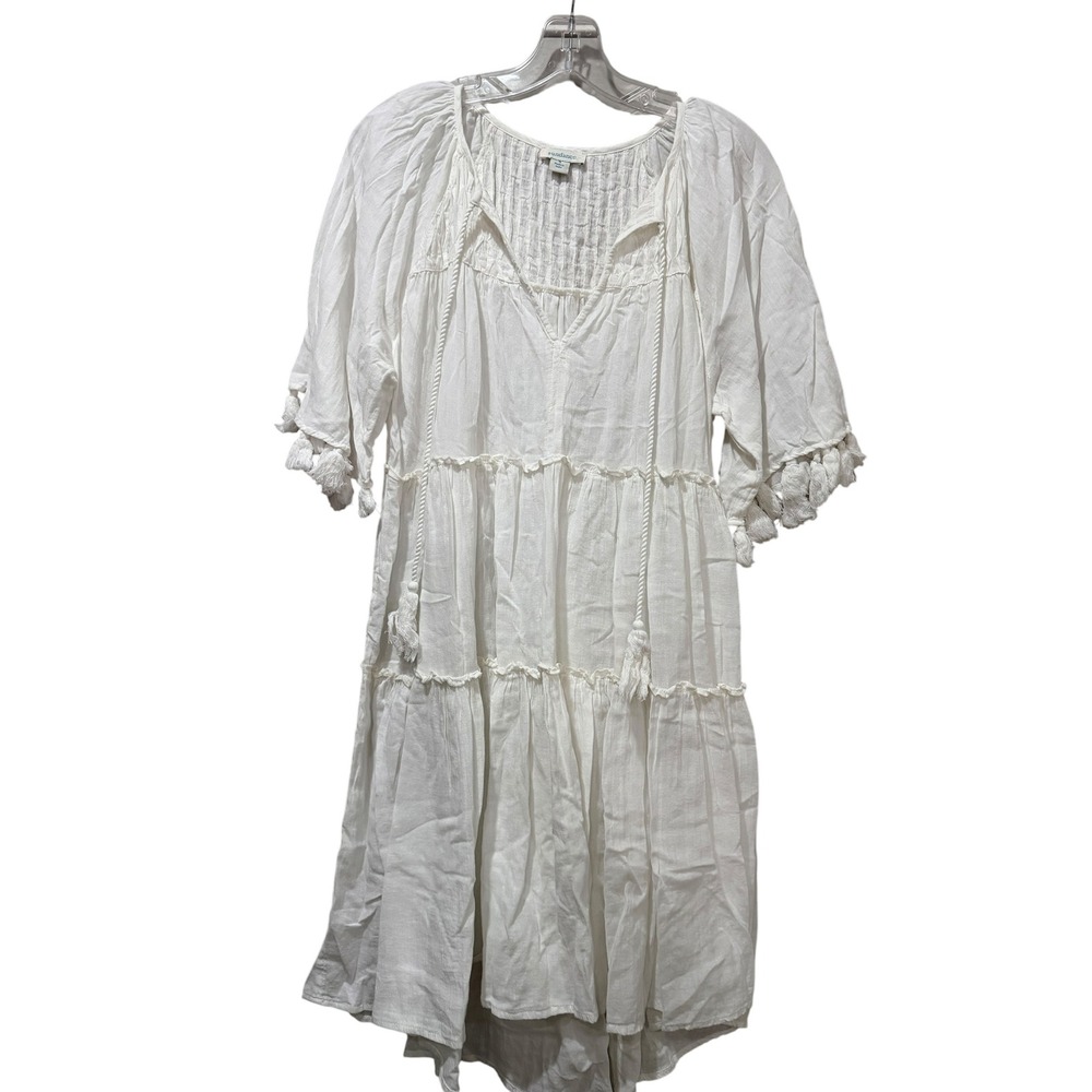 Sundance White Cotton Gauze Tiered Boho Tassel Dress Small